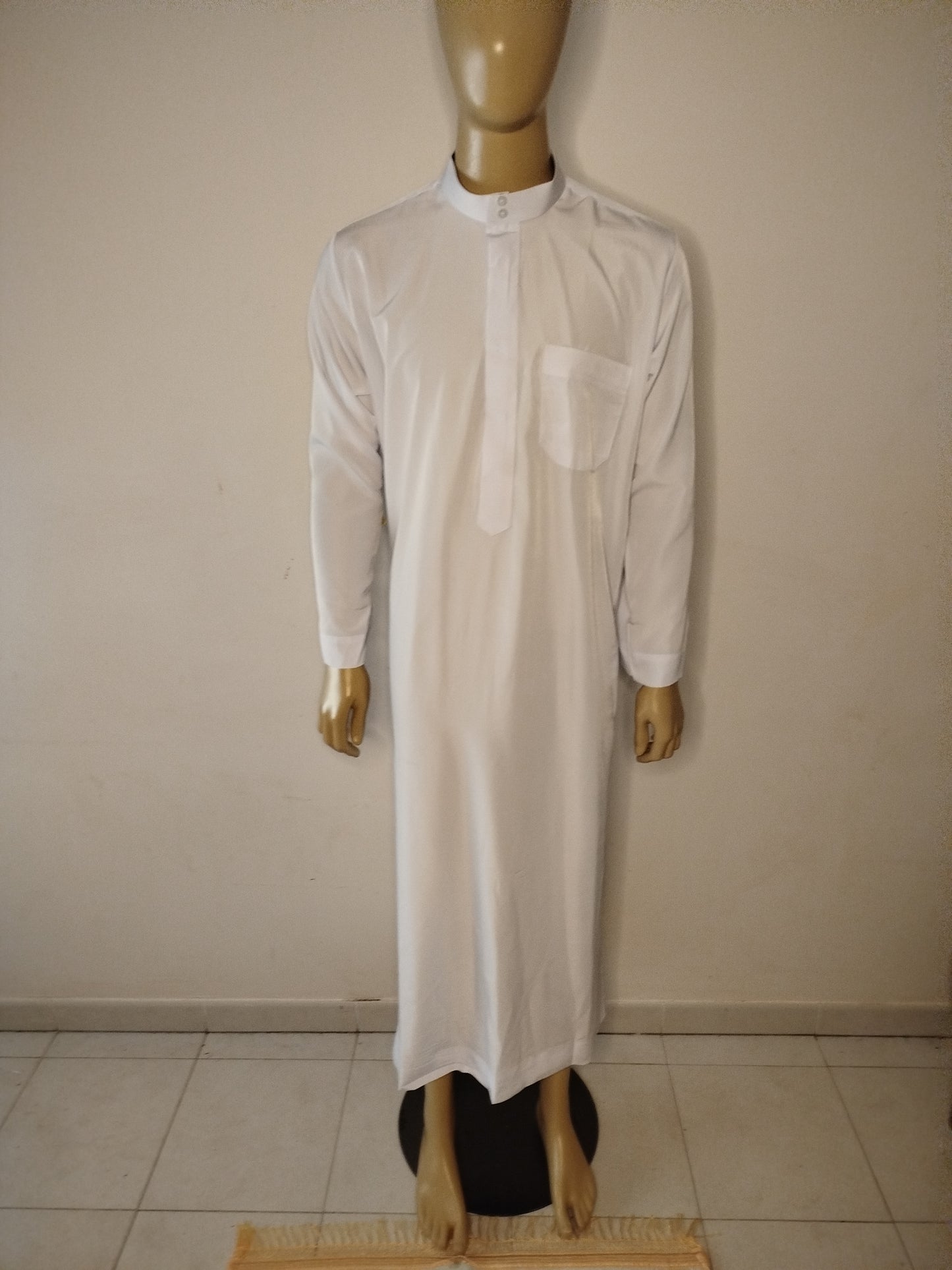 Qamis manches longues col blanc