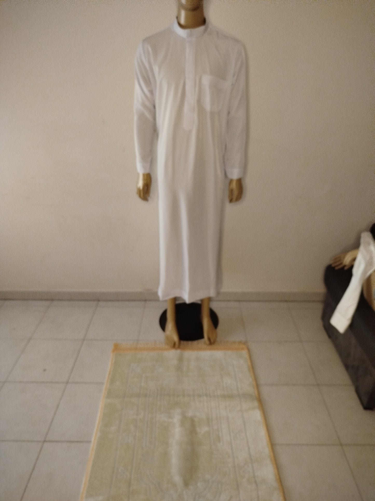 Qamis manches longues col blanc