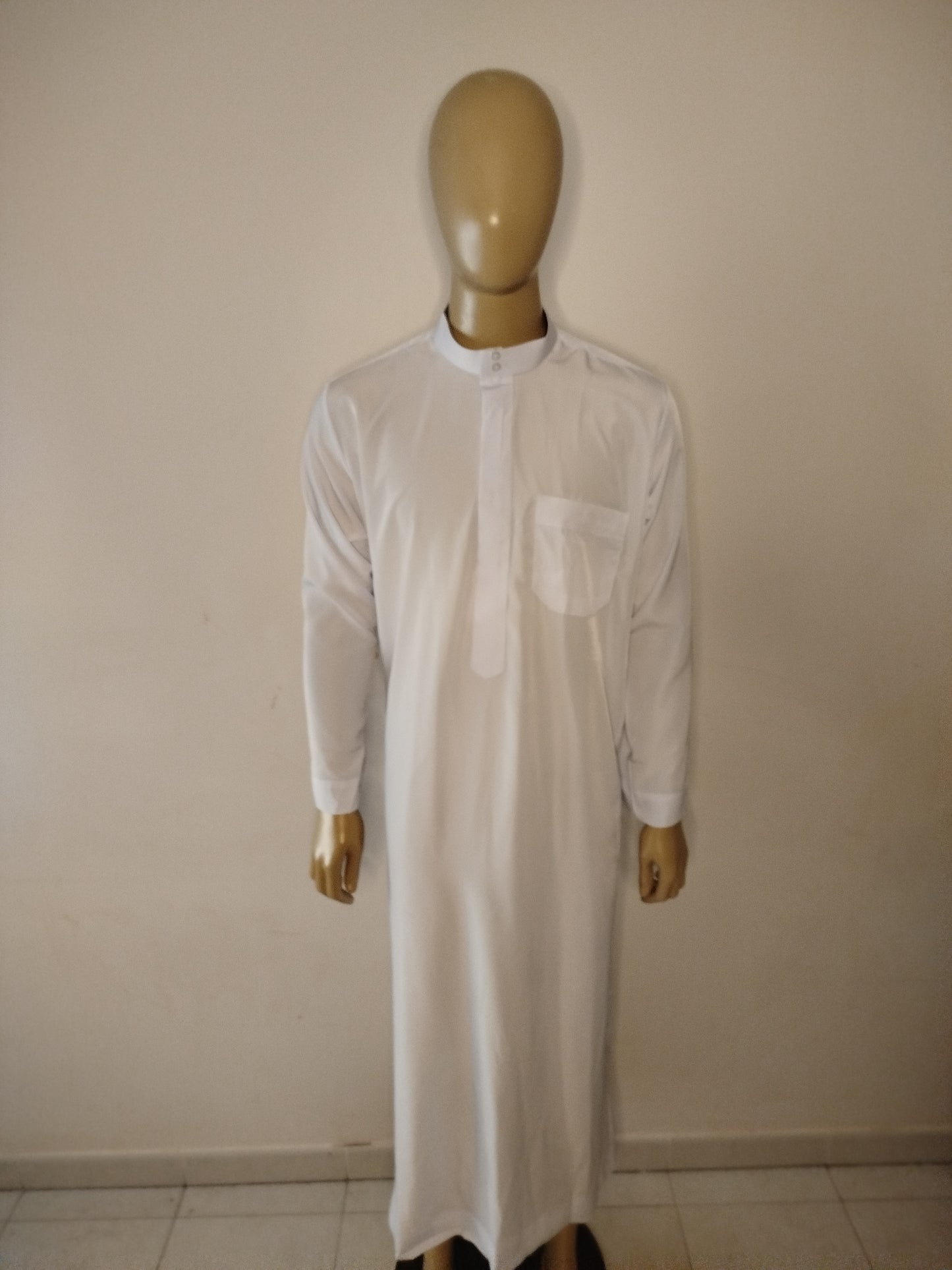 Qamis manches longues col blanc