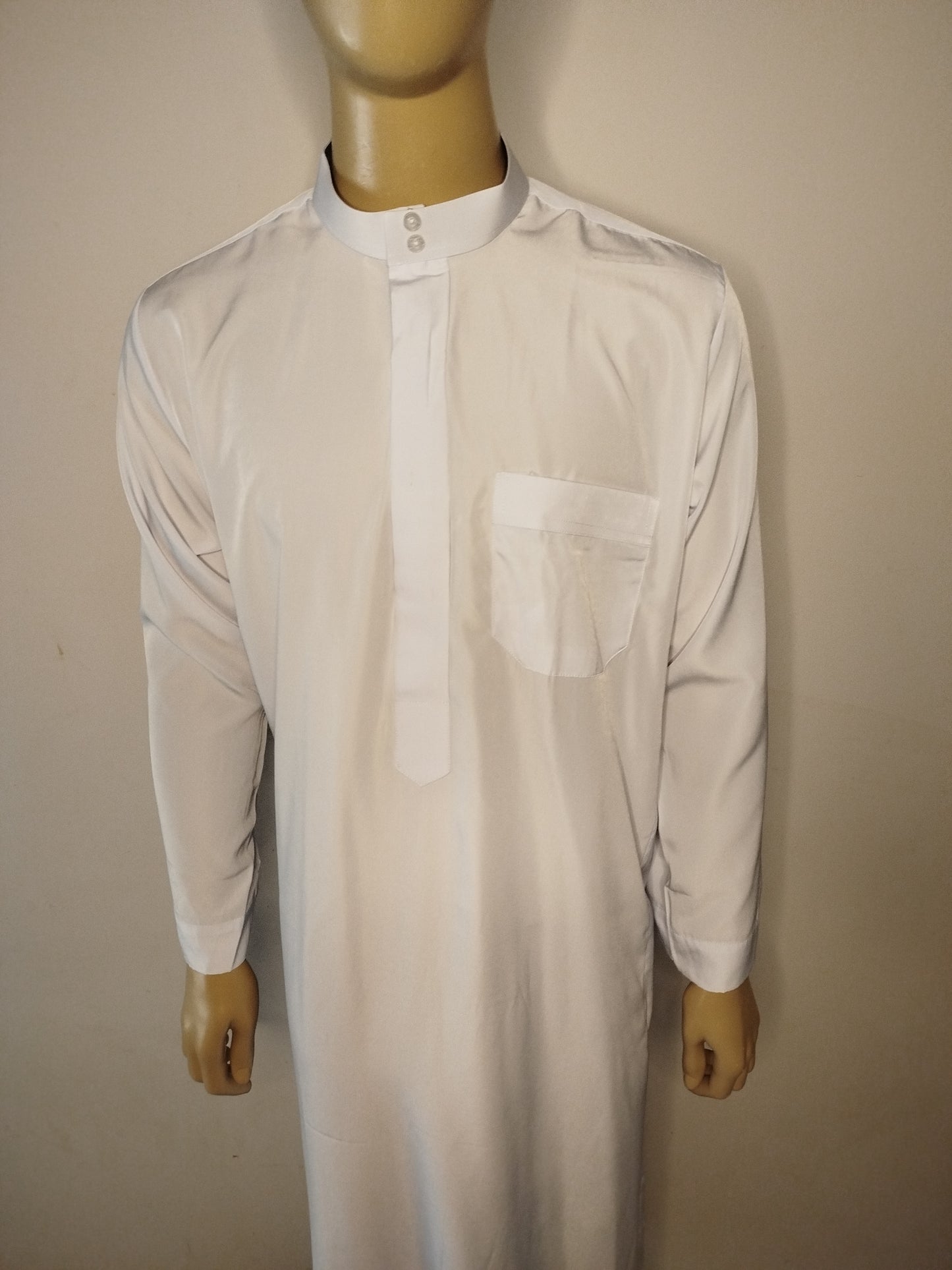 Qamis manches longues col blanc