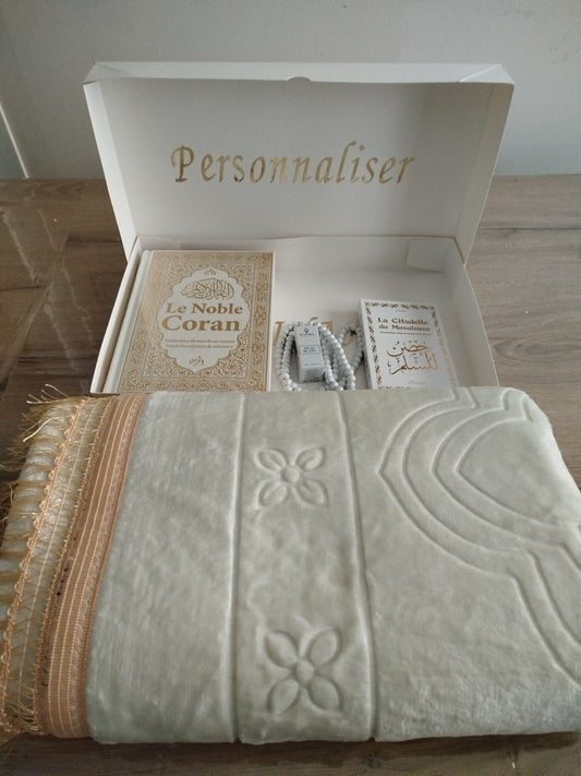 Coffret prière personnalisé confort homme Saint Coran Tapis de prière personnalisable citadelle du musulman musc tasbih