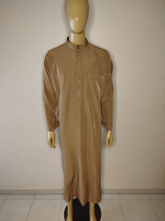 Qamis manche longue avec col, marron