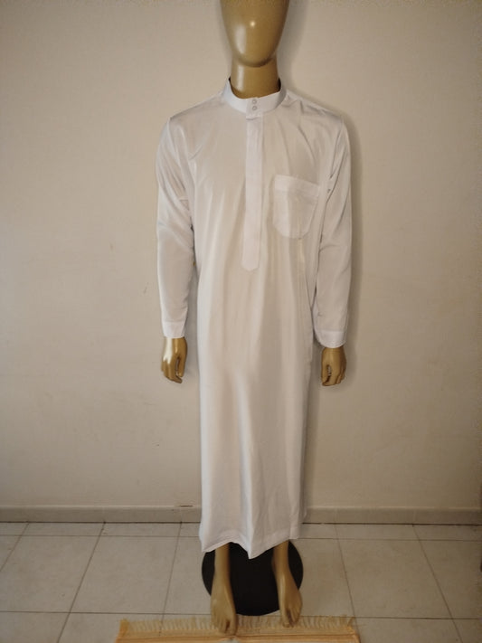 Qamis manches longues col blanc