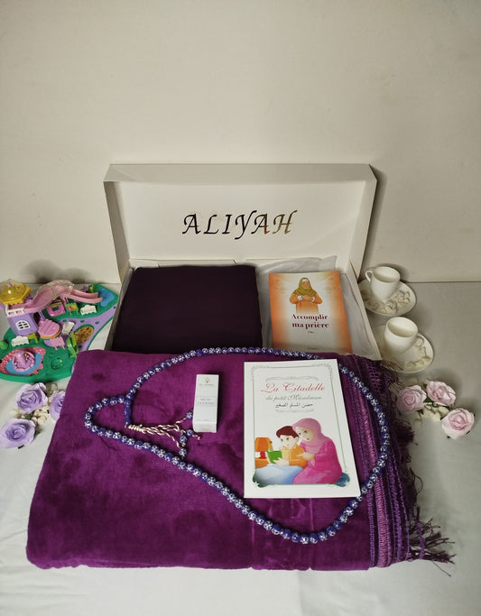 Coffret confort personnalisé prière pour fille jilbab 2 pièces tapis de prière personnalisable citadelle du petit musulman le livre apprendre la prière t