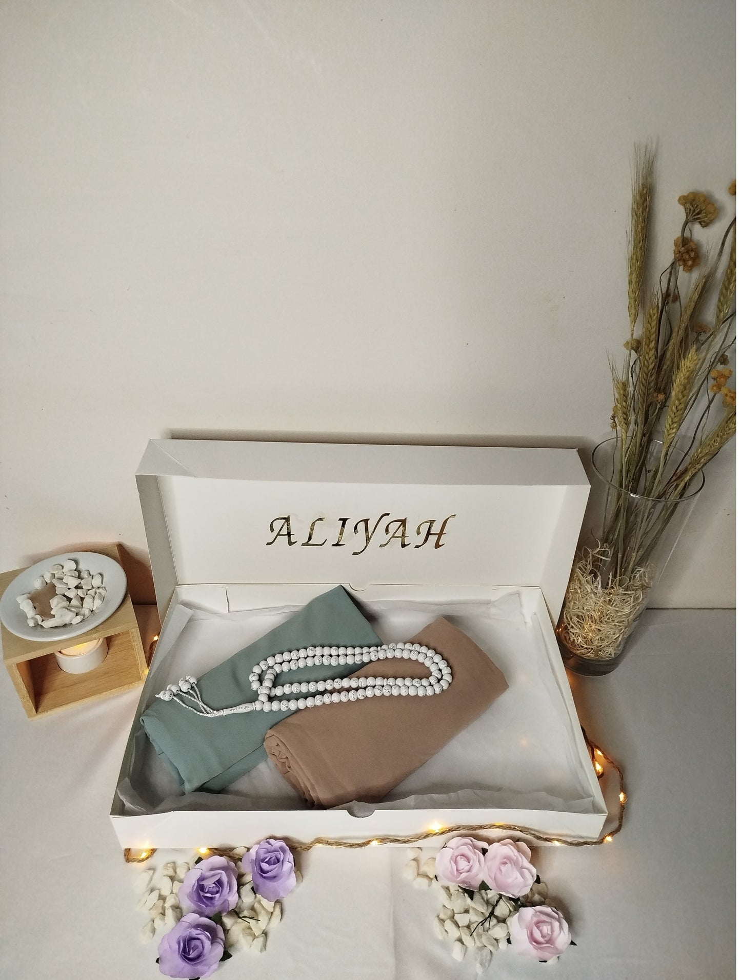 Hijab Soie de Médine prière islam aid, fête religieuse, ramadan, coffret islam,