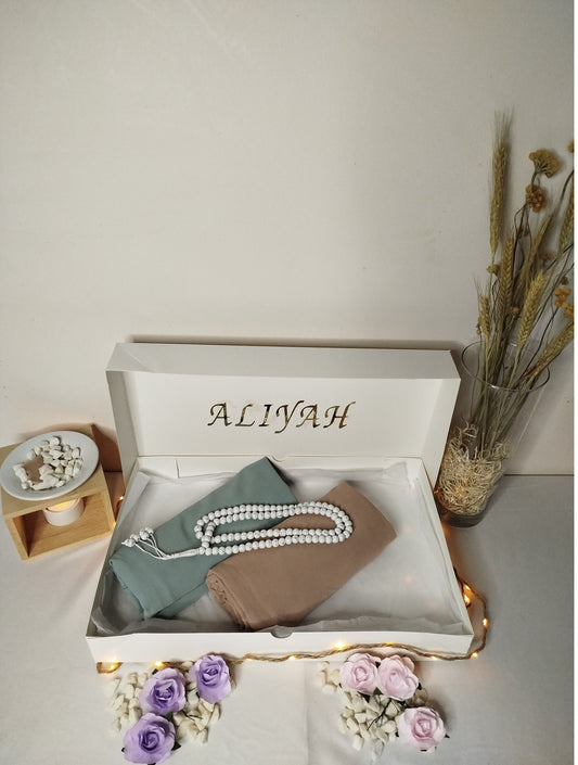 Hijab Soie de Médine prière islam aid, fête religieuse, ramadan, coffret islam,