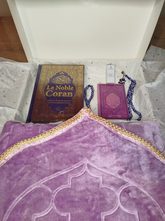 Coffret cadeau prière Coran français tapis de prière
